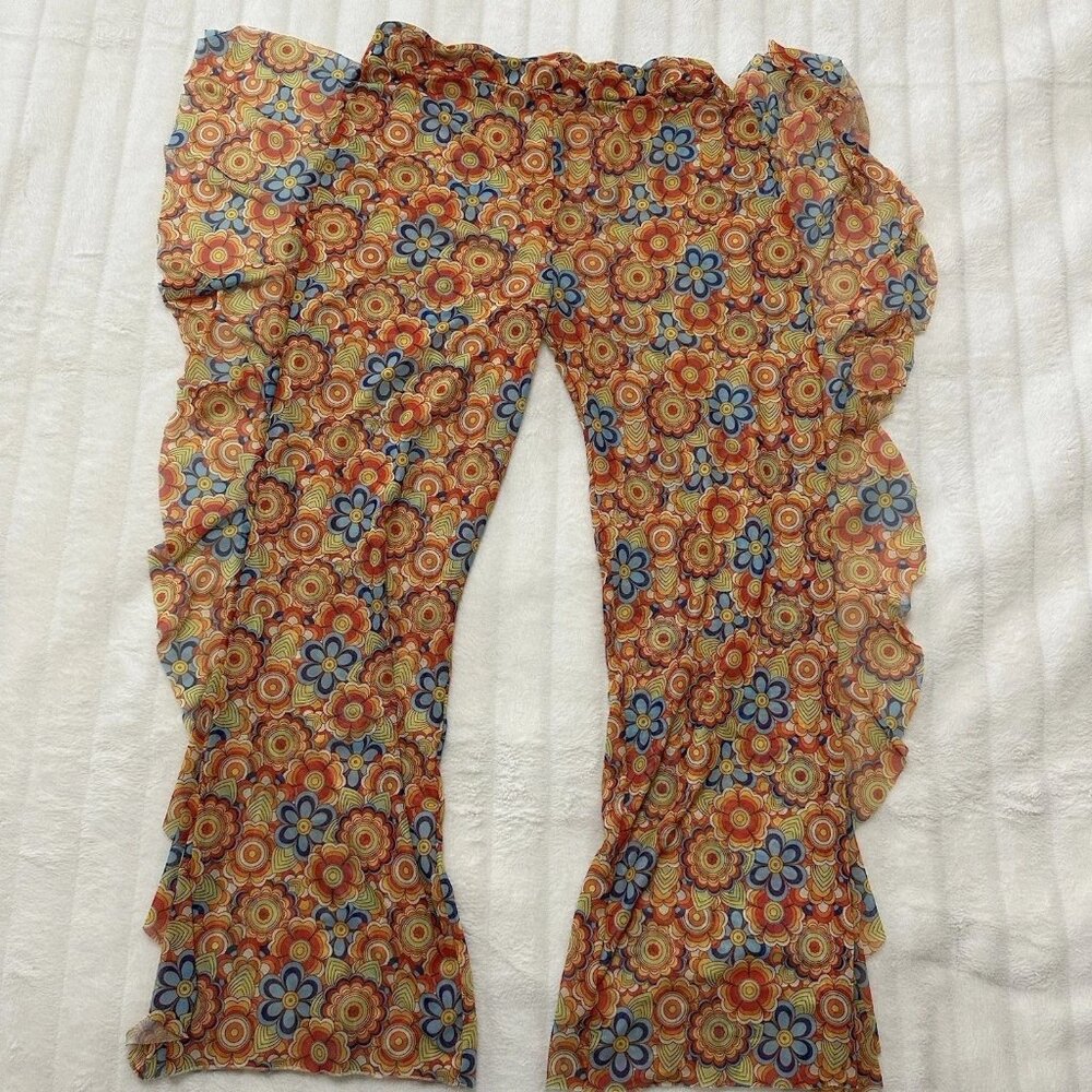 Love83 Sheer Mesh Pull On Ruffle Floral Print Swim Coverup Pant Womens XL